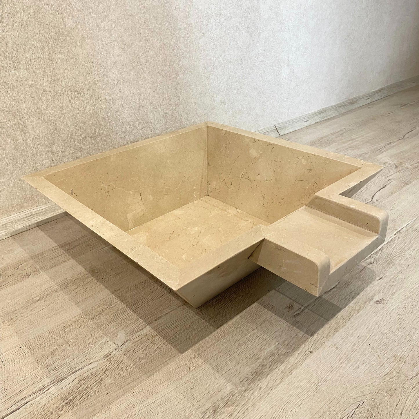 Handmade Marble Beige Cascade Water Bowl, for Pool, Bathroom & Garden, Natural Stone, Outdoor and Indoor Décor, Fountain Centerpiece