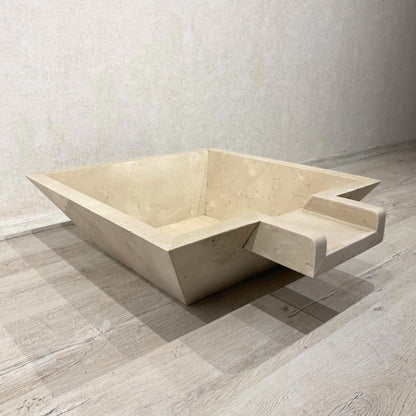 Handmade Marble Beige Cascade Water Bowl, for Pool, Bathroom & Garden, Natural Stone, Outdoor and Indoor Décor, Fountain Centerpiece
