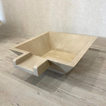 Handmade Marble Beige Cascade Water Bowl, for Pool, Bathroom & Garden, Natural Stone, Outdoor and Indoor Décor, Fountain Centerpiece