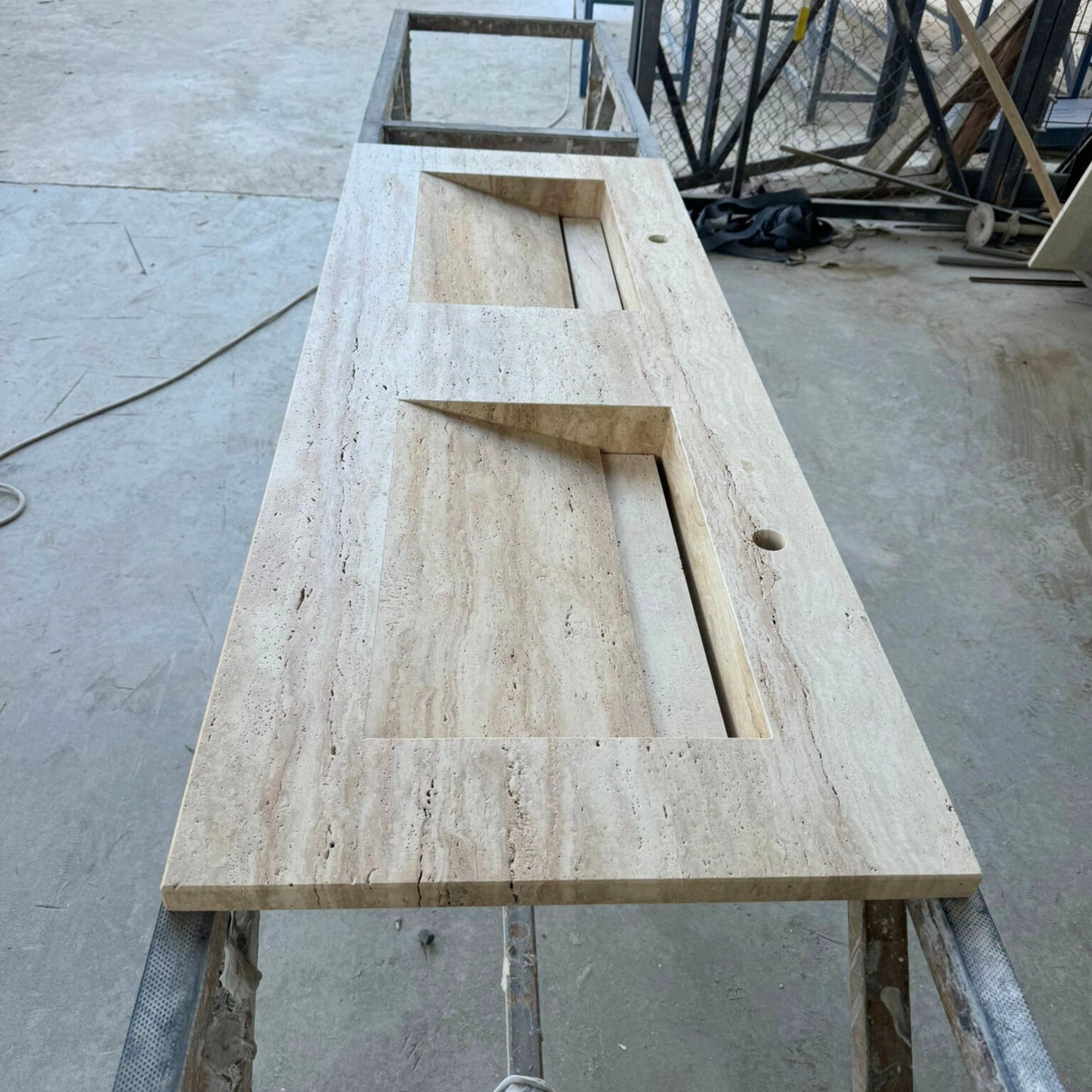 Handmade Double Travertine Bahtroom Sink, Vein Cut Travertine Design, Bathroom Decor, Natural Stone, Modern Design, Wall Mount, Classic Look