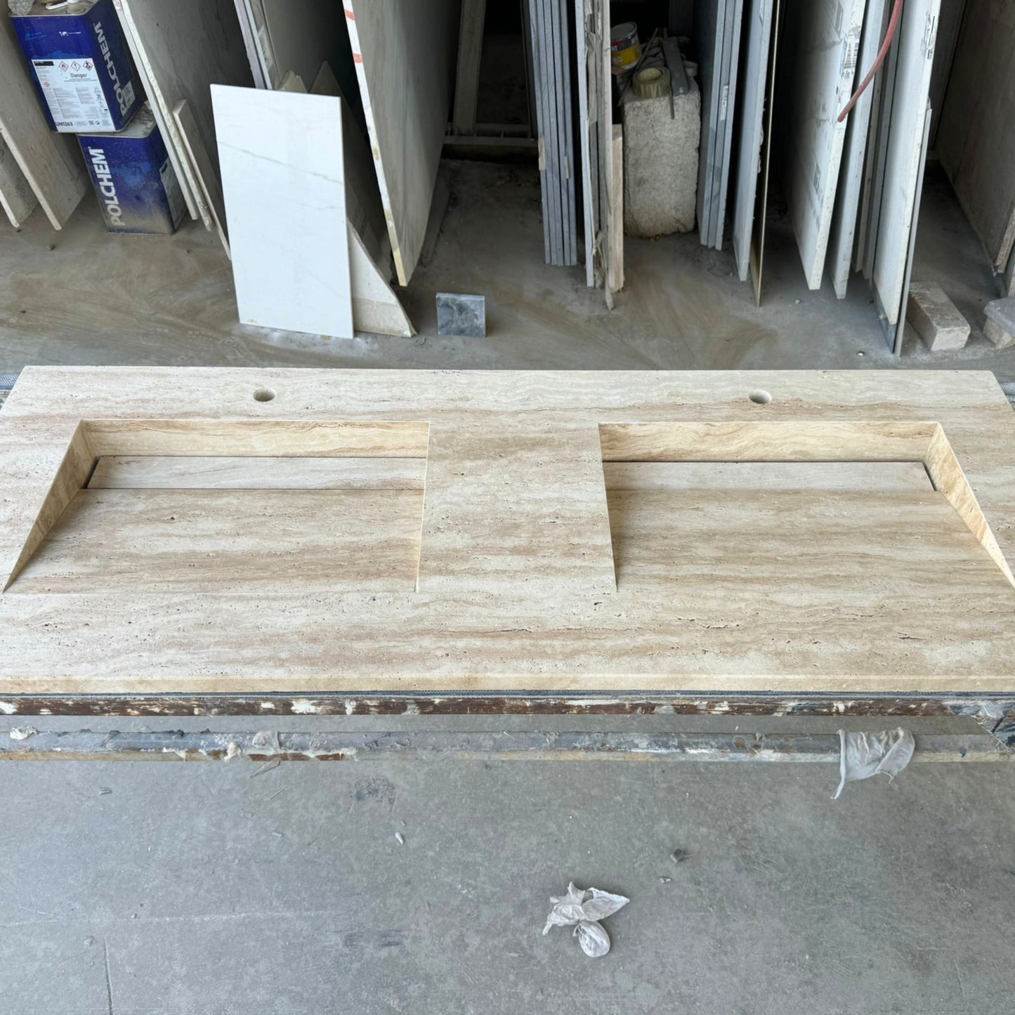 Handmade Double Travertine Bahtroom Sink, Vein Cut Travertine Design, Bathroom Decor, Natural Stone, Modern Design, Wall Mount, Classic Look