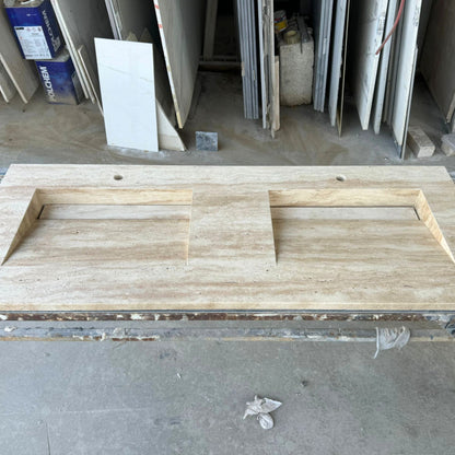 Handmade Double Travertine Bahtroom Sink, Vein Cut Travertine Design, Bathroom Decor, Natural Stone, Modern Design, Wall Mount, Classic Look