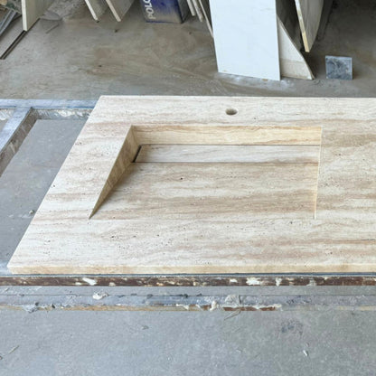 Handmade Double Travertine Bahtroom Sink, Vein Cut Travertine Design, Bathroom Decor, Natural Stone, Modern Design, Wall Mount, Classic Look