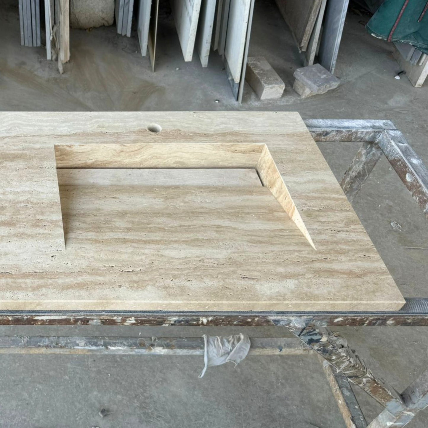 Handmade Double Travertine Bahtroom Sink, Vein Cut Travertine Design, Bathroom Decor, Natural Stone, Modern Design, Wall Mount, Classic Look