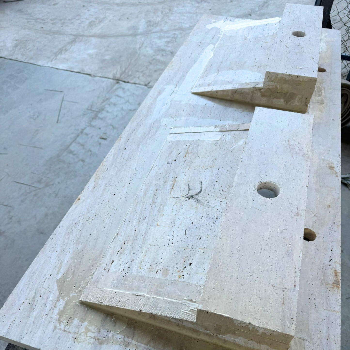 Handmade Double Travertine Bahtroom Sink, Vein Cut Travertine Design, Bathroom Decor, Natural Stone, Modern Design, Wall Mount, Classic Look