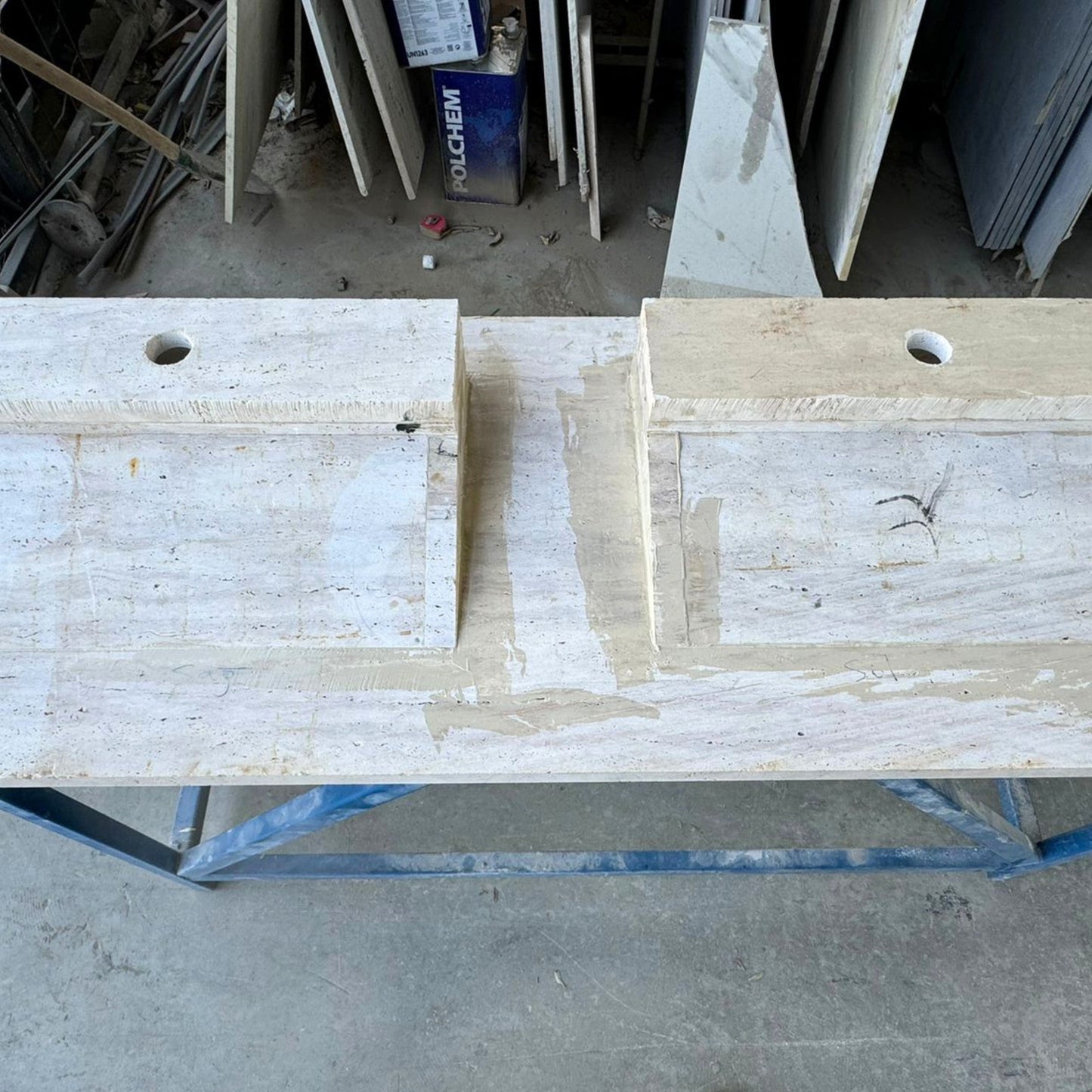 Handmade Double Travertine Bahtroom Sink, Vein Cut Travertine Design, Bathroom Decor, Natural Stone, Modern Design, Wall Mount, Classic Look