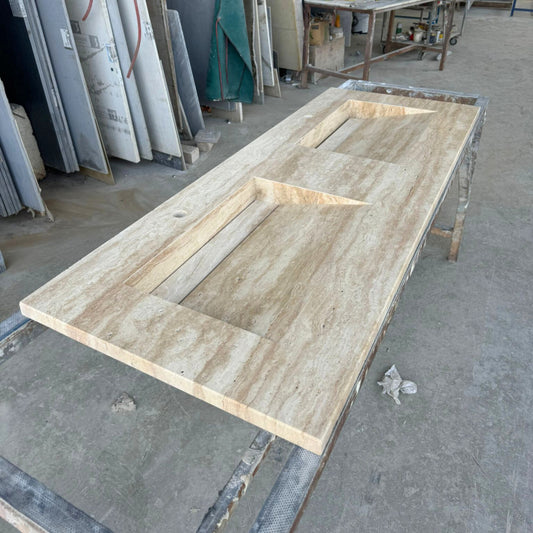 Handmade Double Travertine Bahtroom Sink, Vein Cut Travertine Design, Bathroom Decor, Natural Stone, Modern Design, Wall Mount, Classic Look