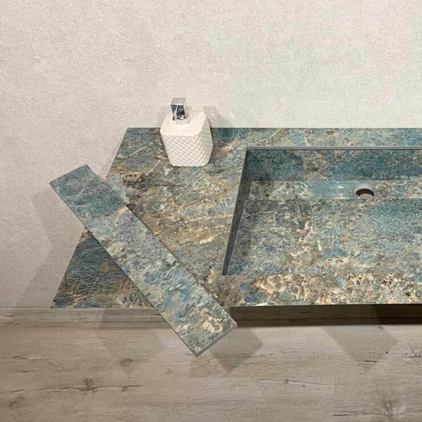 Handcrafted Porcelain Bathroom Sink, Wall Hung Sink with Counter, Santos Bathroom Sink, Modern Rustic Vanity Design, Natural Stone Look