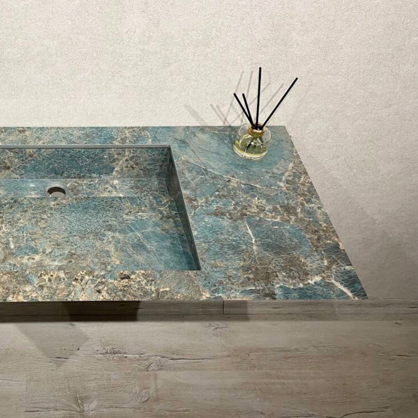 Handcrafted Porcelain Bathroom Sink, Wall Hung Sink with Counter, Santos Bathroom Sink, Modern Rustic Vanity Design, Natural Stone Look