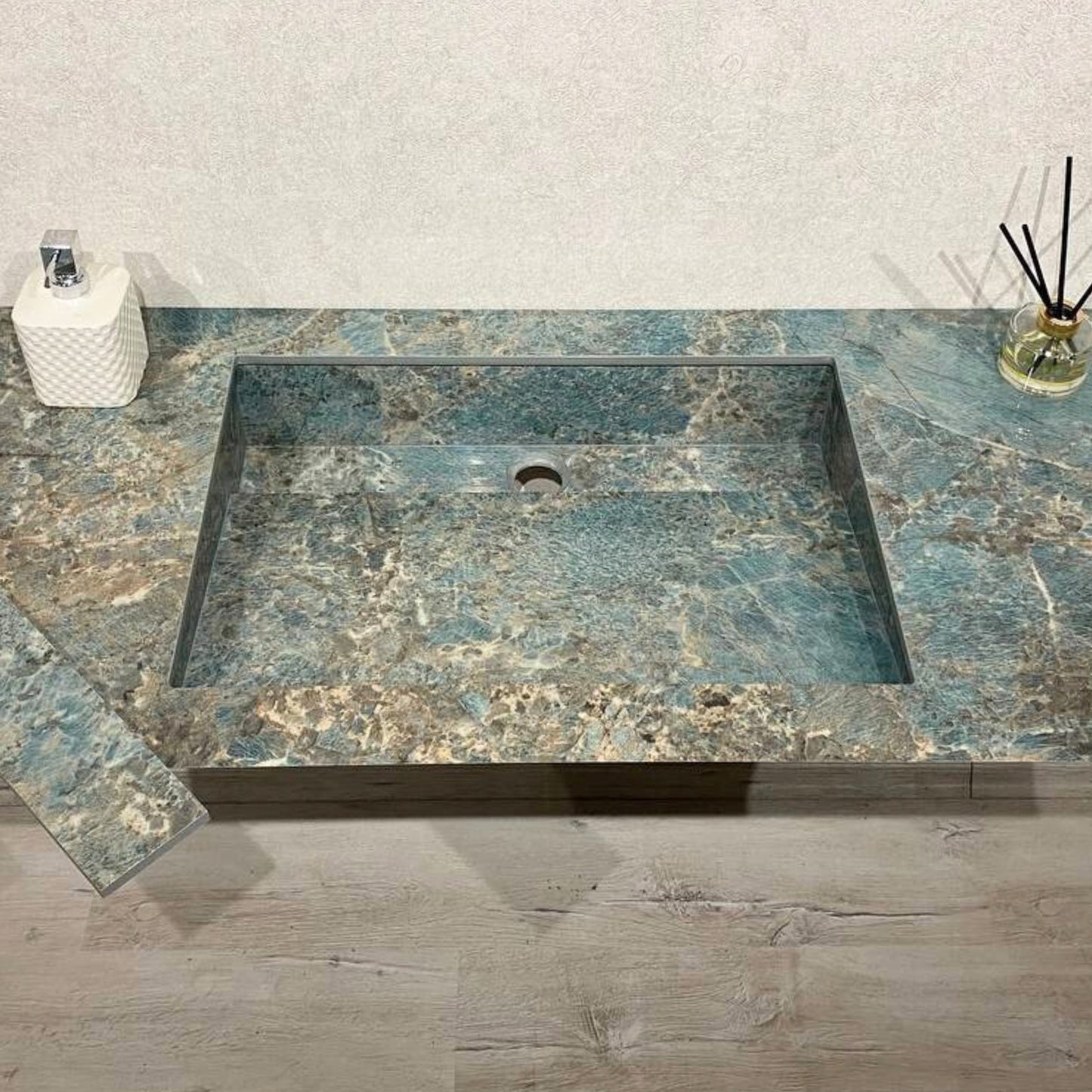 Handcrafted Porcelain Bathroom Sink, Wall Hung Sink with Counter, Santos Bathroom Sink, Modern Rustic Vanity Design, Natural Stone Look