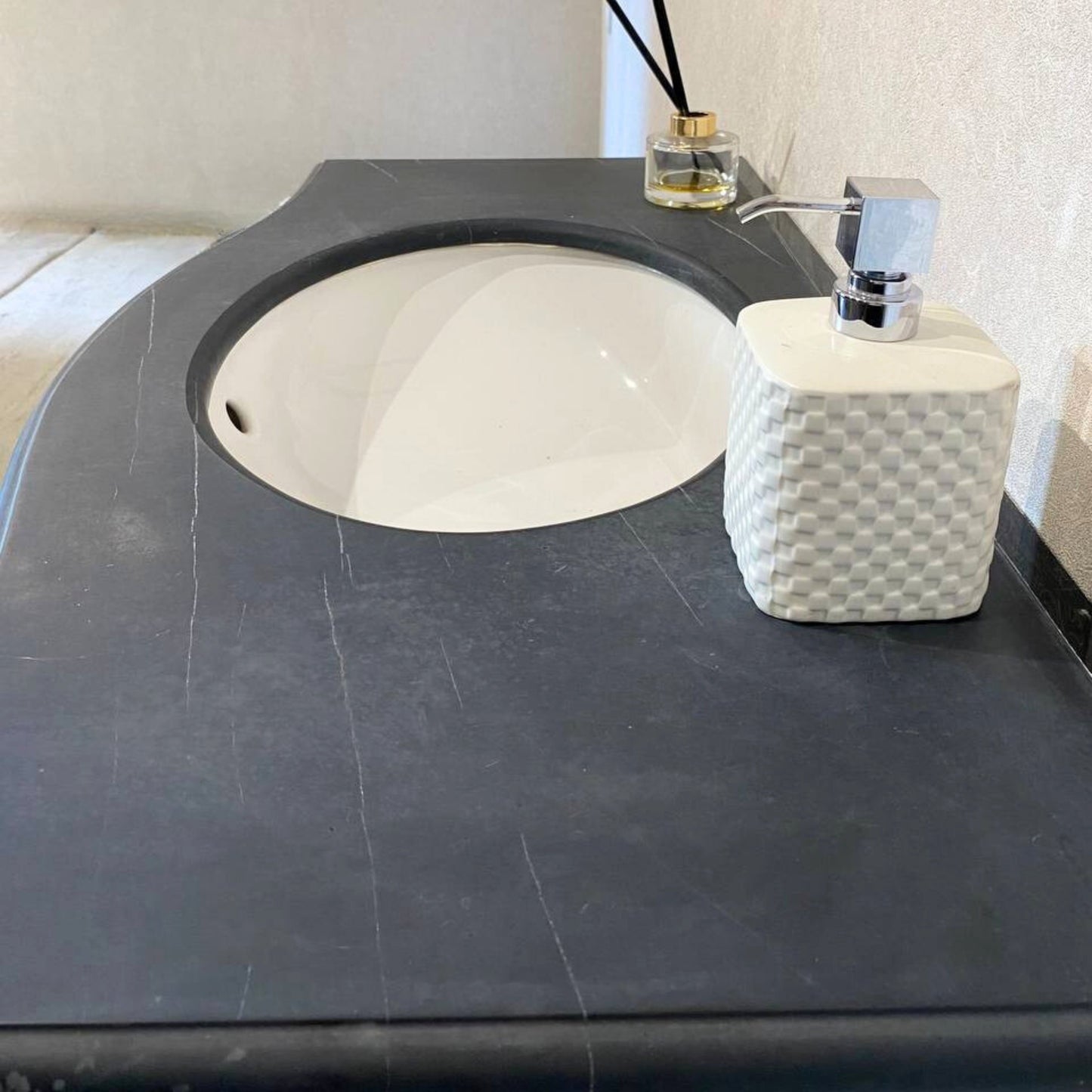 Handmade Marble Nero Marquina Bathroom Sink, Black and White Bathroom Sink, Natural Stone, Wall Mount Bathroom Sink, Black and White Marble