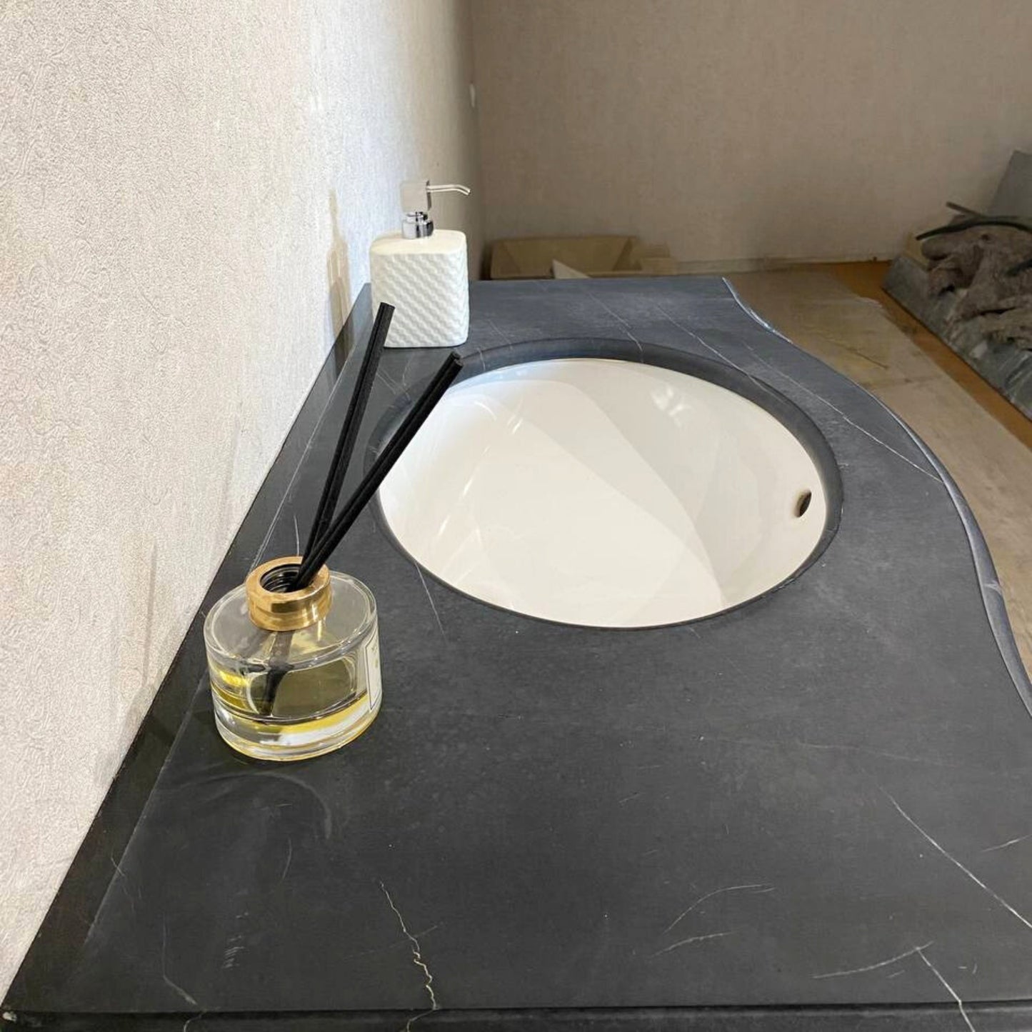 Handmade Marble Nero Marquina Bathroom Sink, Black and White Bathroom Sink, Natural Stone, Wall Mount Bathroom Sink, Black and White Marble