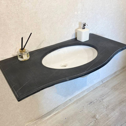 Handmade Marble Nero Marquina Bathroom Sink, Black and White Bathroom Sink, Natural Stone, Wall Mount Bathroom Sink, Black and White Marble