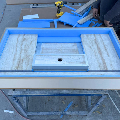 Handmade Travertine Bahtroom Sink, Vein Cut Travertine Design, Bathroom Decor, Natural Stone, Modern Design, Wall Mount, Classic Look